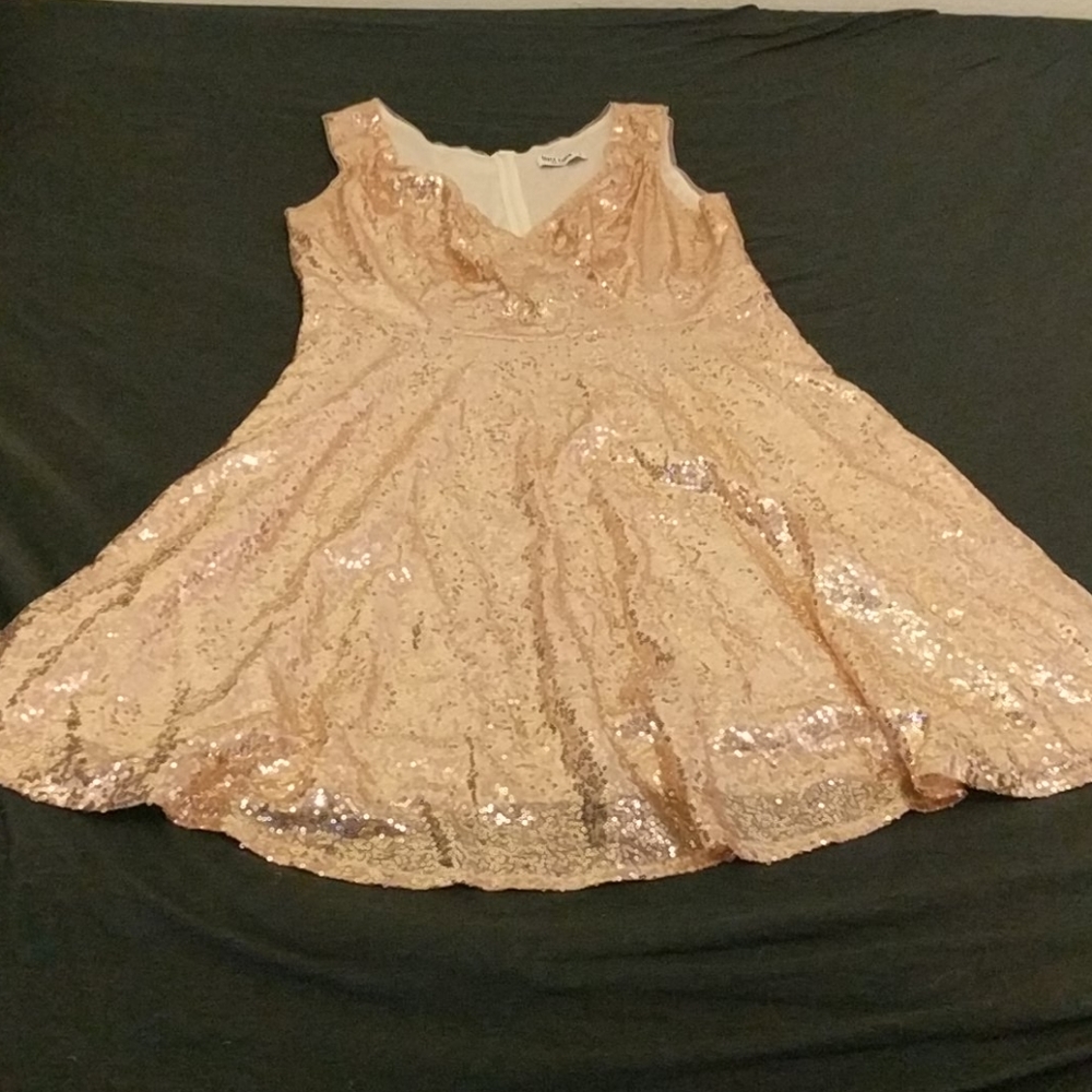 Grace Karim pink sequin dress, sweetheart neckline